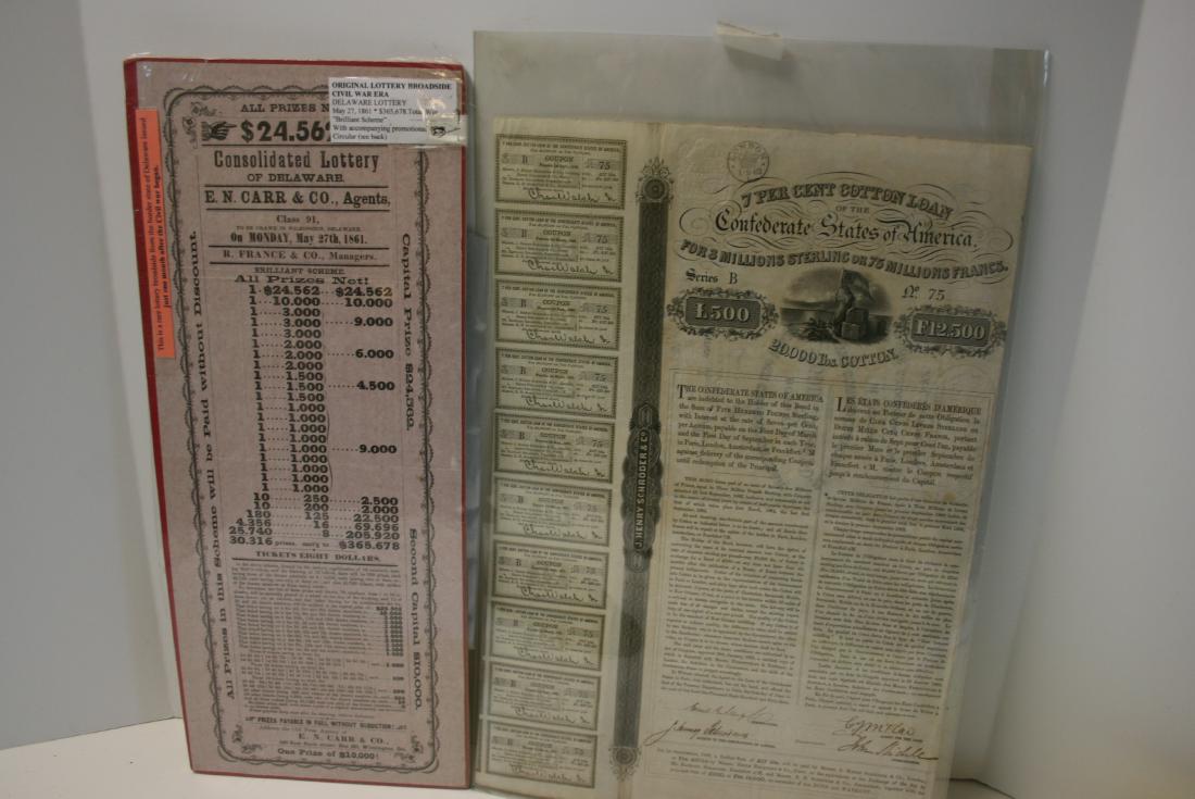 Broadside: CW Era Lottery Ticket,  1861, Rare, & Cotton (1 of 5)