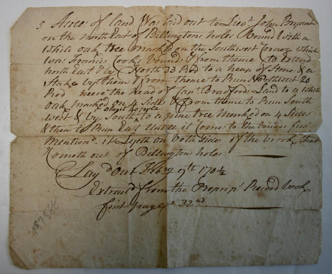 Document: Plymouth Mass 1702 Pilgrim related, (1 of 2)