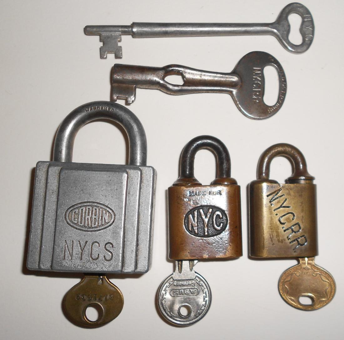 5 New York Central Railroad Locks & Keys Sep 29, 2018 Brookline Auction Gallery LLC in NH