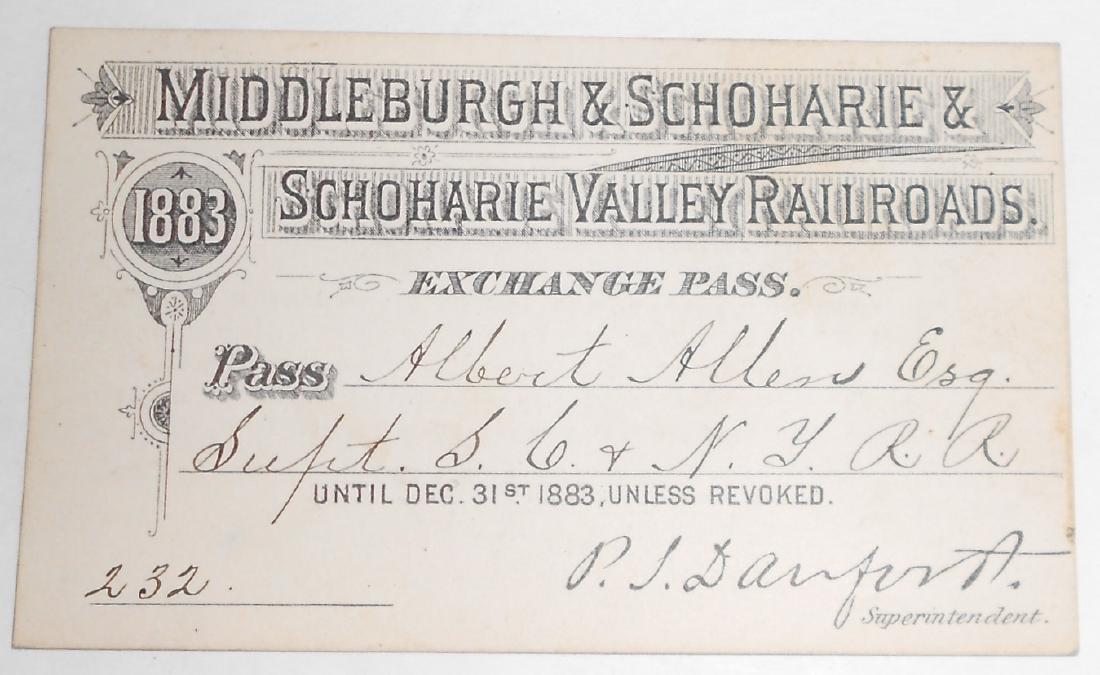 Middleburg & Schoharie Railroad Pass 1883 (1 of 2)