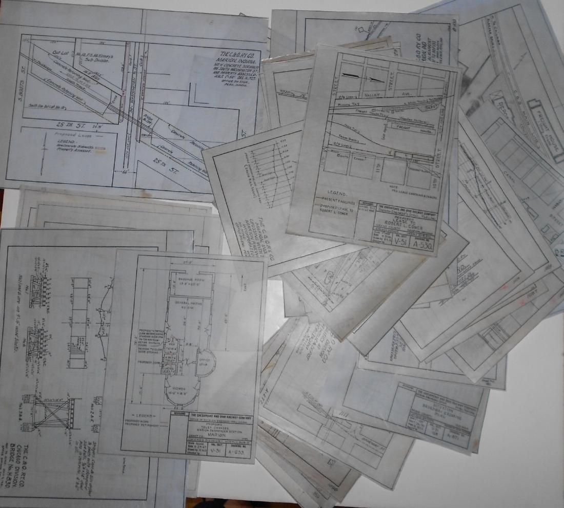 Chesapeake & Ohio Blueprints Marion Peru Indiana: A stack of velum blueprints from the Chicago Division of the Chesapeake & Ohio Railway. Dates seem to range from 1926 to revisions up to 1960. The bulk are track alignments for mostly Peru and Marion 
