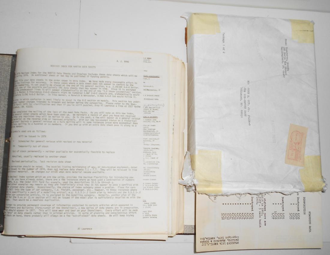 New Haven NHRHTA data - 2 huge packets: This group has 2 pieces: (1) fat notebook with data sheets that have been 3 hole punched (2) mailed packet that is not punched dating to the 1970s and it says it is "1 of 2". Br>These packets publishe