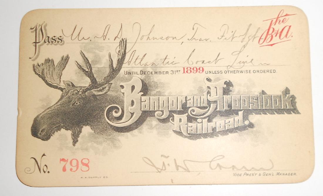 Bangor & Aroostook Annual Pass 1899 Moose (1 of 2)