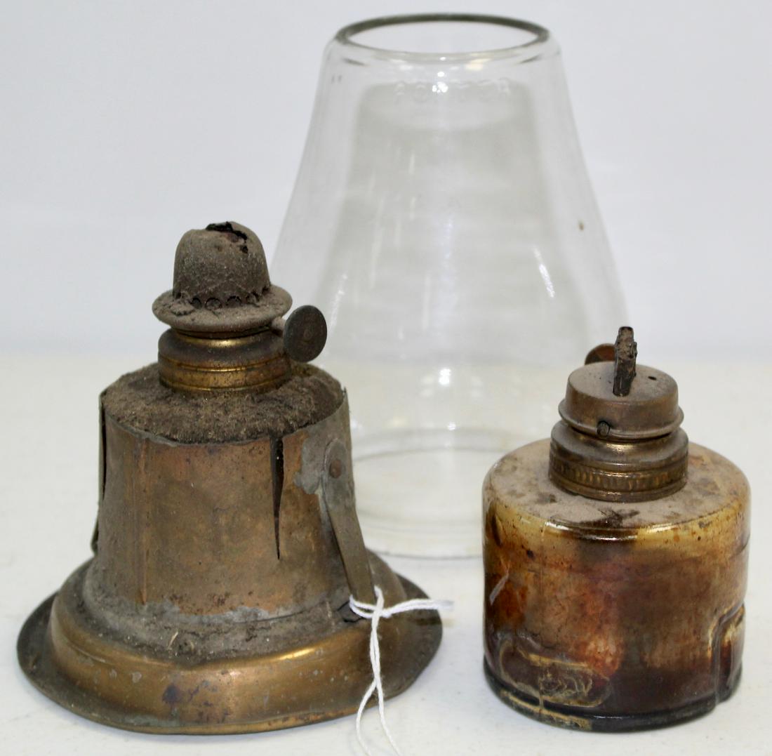 Railroad Lantern Parts: Glass Font Beacon Burner, Signed Porter Globe, Sangster Pinch Pot