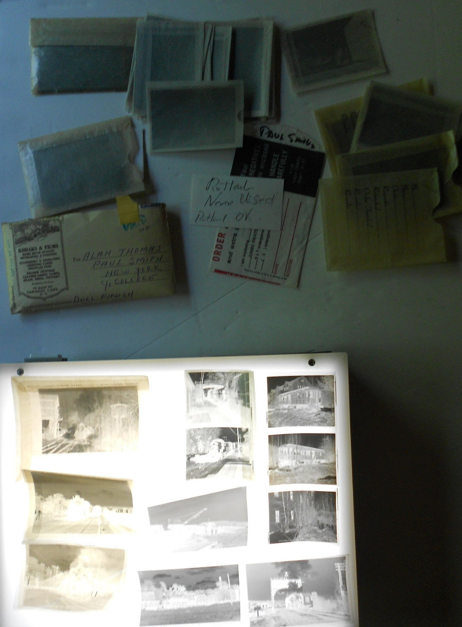 Alan Thomas - 1951 Photo Negatives Steam: From the Alan Thomas collection a group of medium format black & white negatives from 1951 when Alan attended Paul Smith's College in the Adirondacks. The fat envelope included a business card from a 