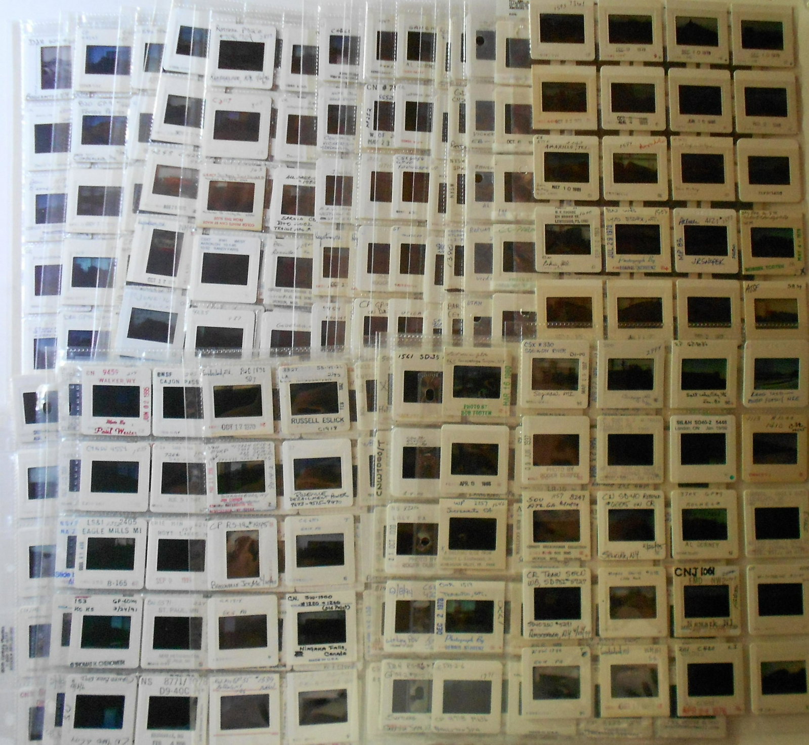Color Slides Class 1 Main Line (500): Color slides of main line action (diesel locomotives) on Class 1 railroads. About 500 in total. Note that photos on light board are through plastic protective sheets so the slides are better than my p