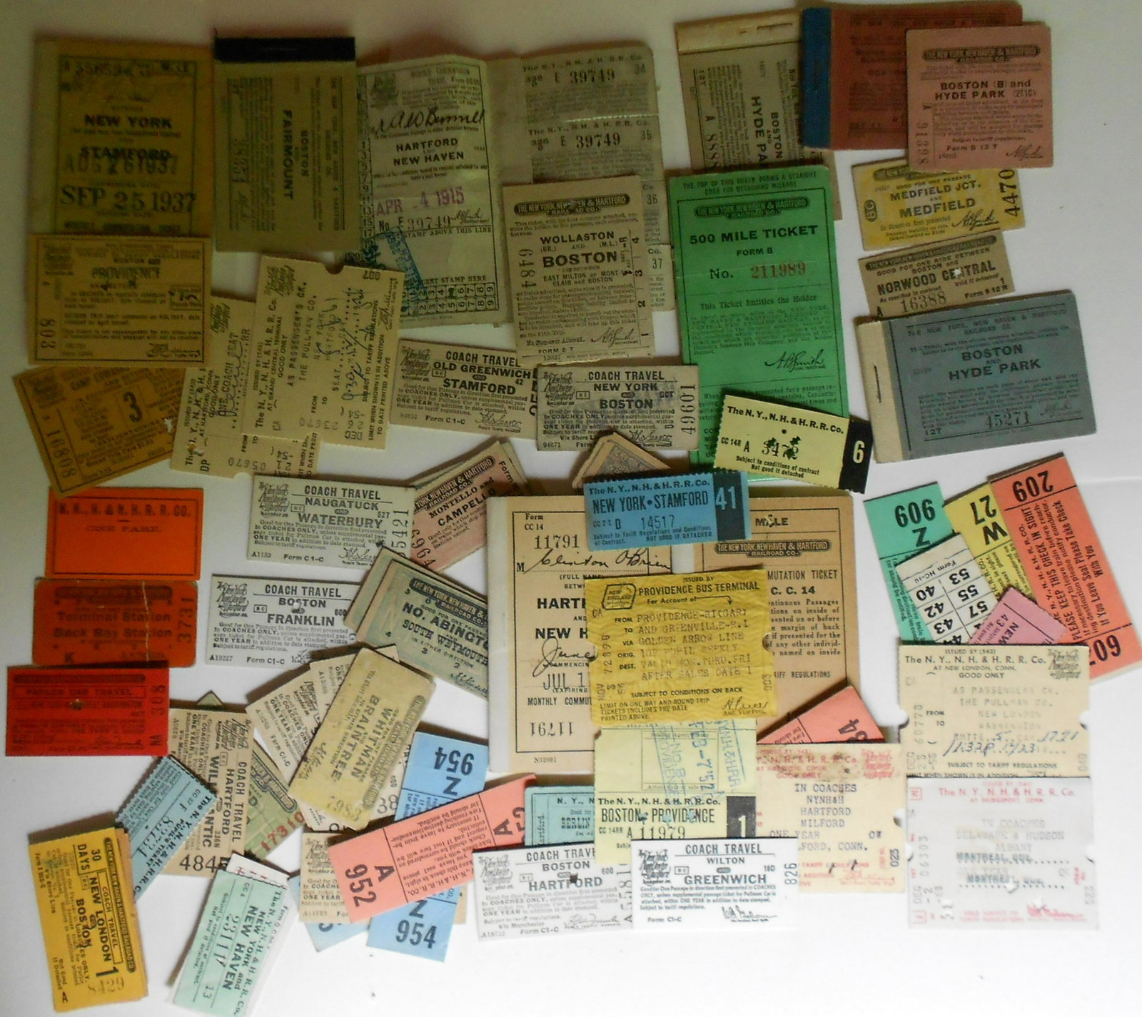 New Haven Railroad Tickets: New Haven Railroad tickets and mileage books. Some validation stamps.