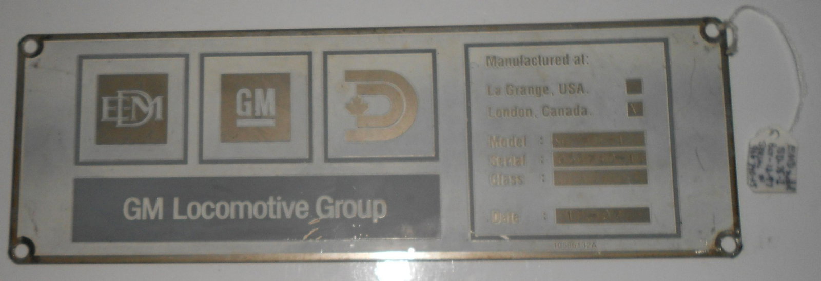 EMD Builder's Plate ATSF SD-75-1 #966740-15: A smaller General Motors (Electro Motive Division) from London, Ontario diesel locomotive builder's plate from a Santa Fe SD-75-1. This is London, Ontario serial number 966740-15 with a build date of 