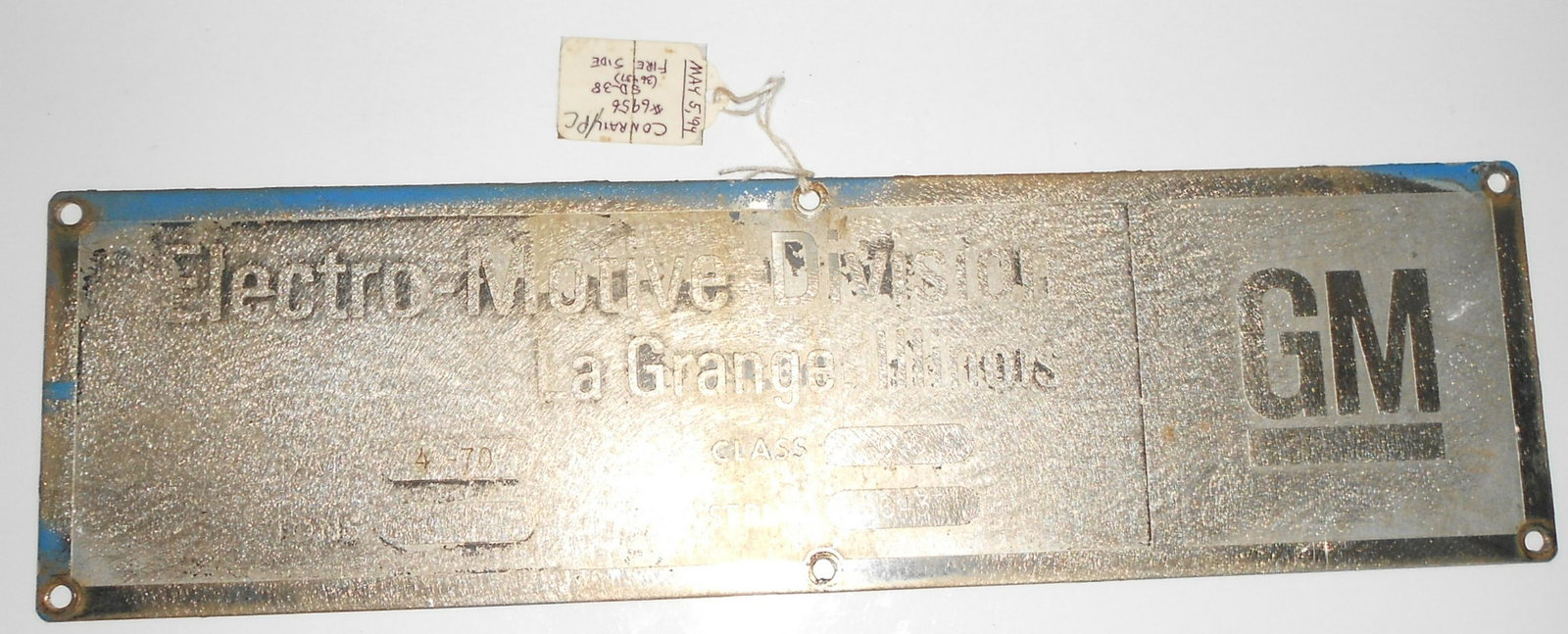 EMD Builder's Plate PC SD-38 6956 #36437: A General Motors (Electro Motive Division) diesel locomotive builder's plate from Penn Central Railroad SD-38 number 6956. This is EMD serial number 36437. This is a standard rectangle plate with the 