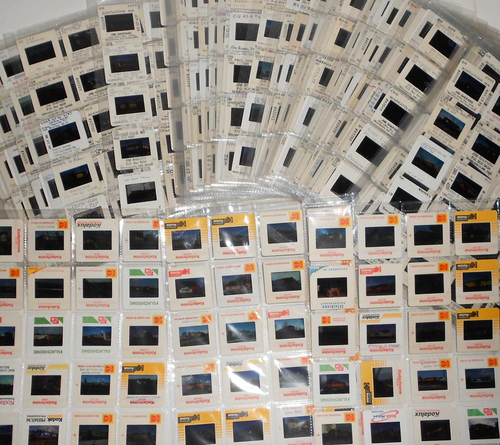 1000 Mainline Diesel Locomotive color slides: About 1000 slides of diesel locomotives. All have protective sleeves and my photos lack clarity because they are on the light table in sleeves and my pics are through the plastic sleeves too. They are