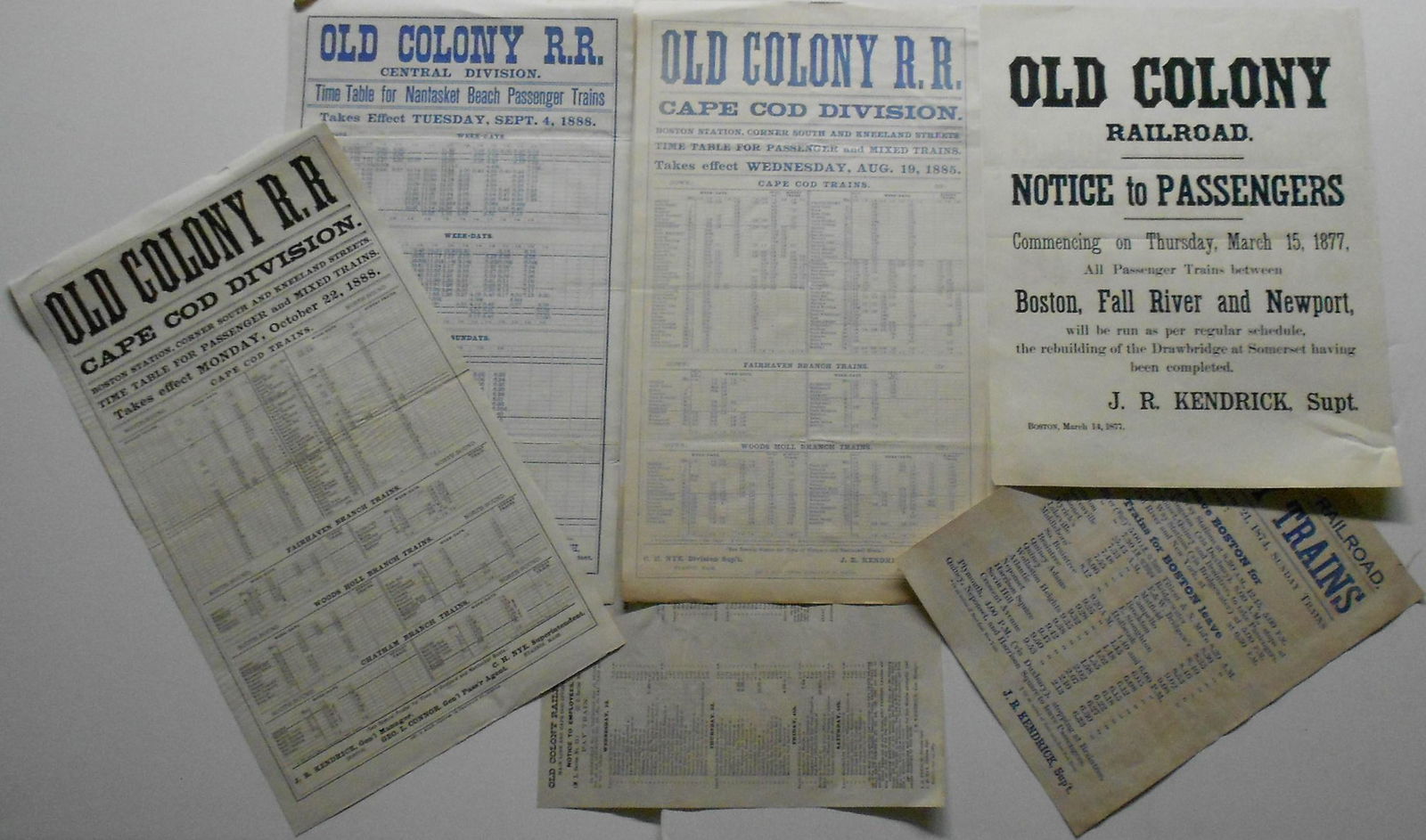Old Colony Railroad Broadside Timetables & Notices (1 of 3)