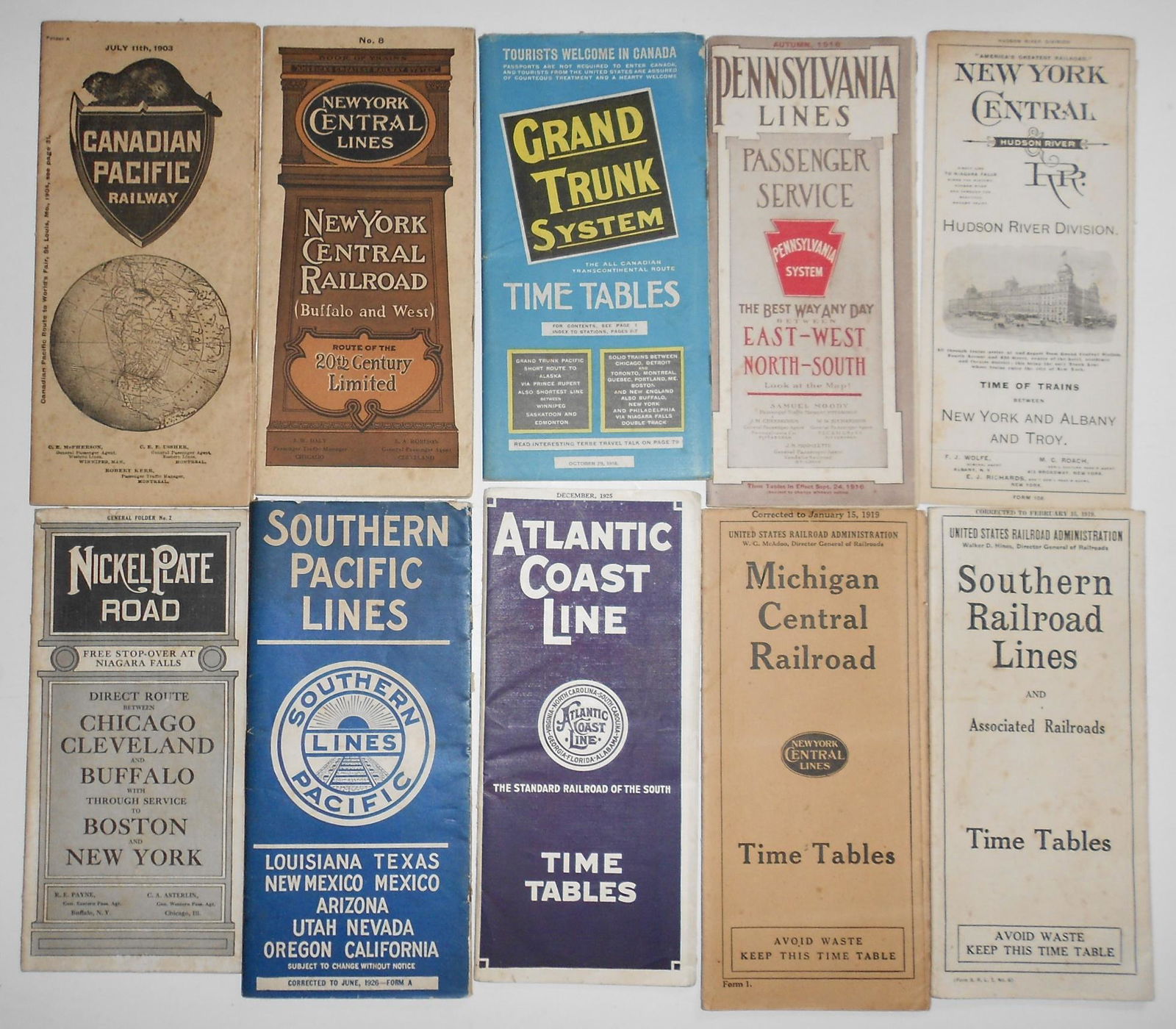 10 Railroad Public Timetables 1903-1926 (1 of 1)