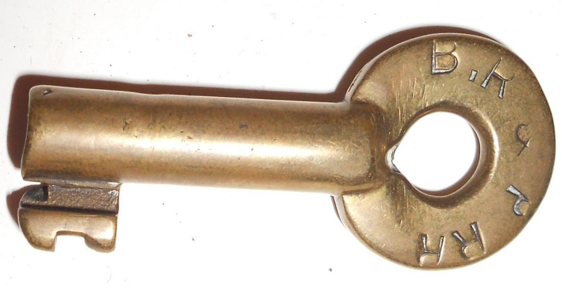 Buffalo Rochester & Pitts A&W Switch Key: An older hex logo Adams & Westlake switch key made for the BR&PRR. It has BR&P RR on one side and worn "10xx S". I canâ€™t make out numbers after "10". Nice wear.