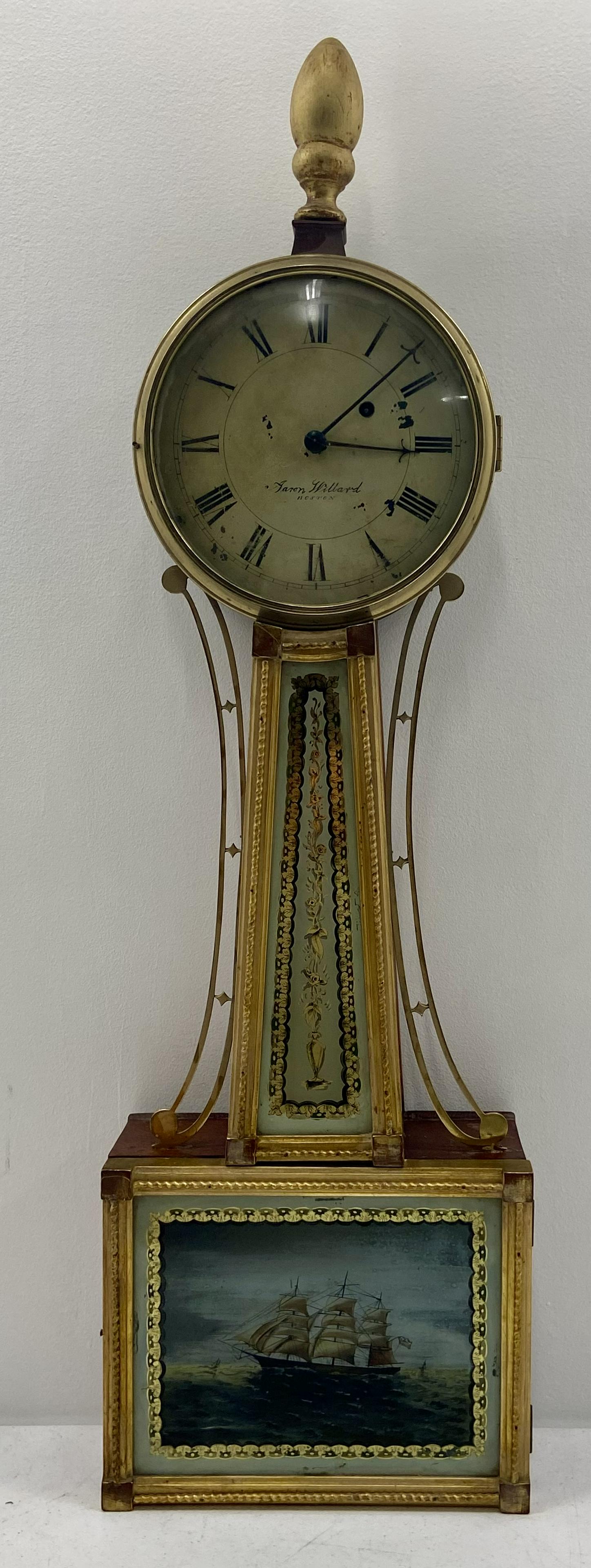 Aaron Willard Banjo Clock: Aaron Willard, Boston Mass. Banjo Clock, Ship Scene 33" Tall.This clock came from an older Estate. The owner passed 10 years ago. The Heirs have decided to sell. Sold As Is, As found.