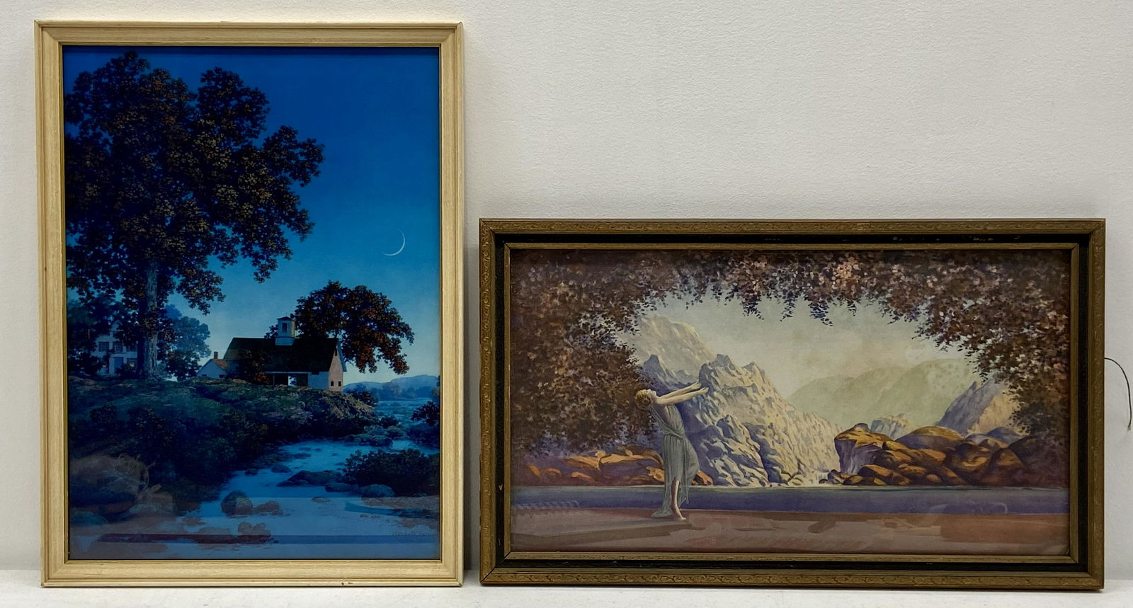 Maxfield Parrish prints: 2 Maxfield Parrish prints, one signed. "Twilight", Sight 16" X 12", Other not signed, 10" X 17.5"