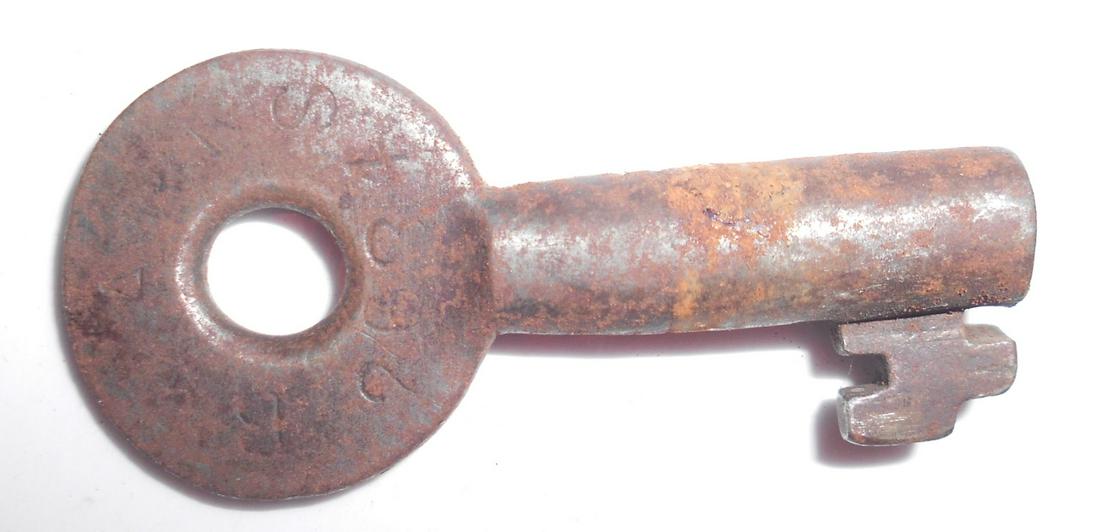 Boston & Albany Steel Switch Key - double ring: A double ringed steel switch key made for the Boston & Albany Railroad. It has faint markings that did not photograph well but it's better in person. It has a slight taper and if there is a maker's ha