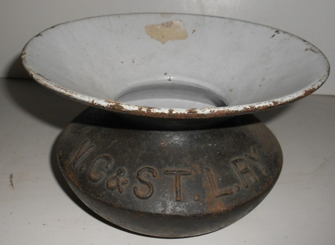 NC&StL Railway Spittoon - porcelain on steel (1 of 5)