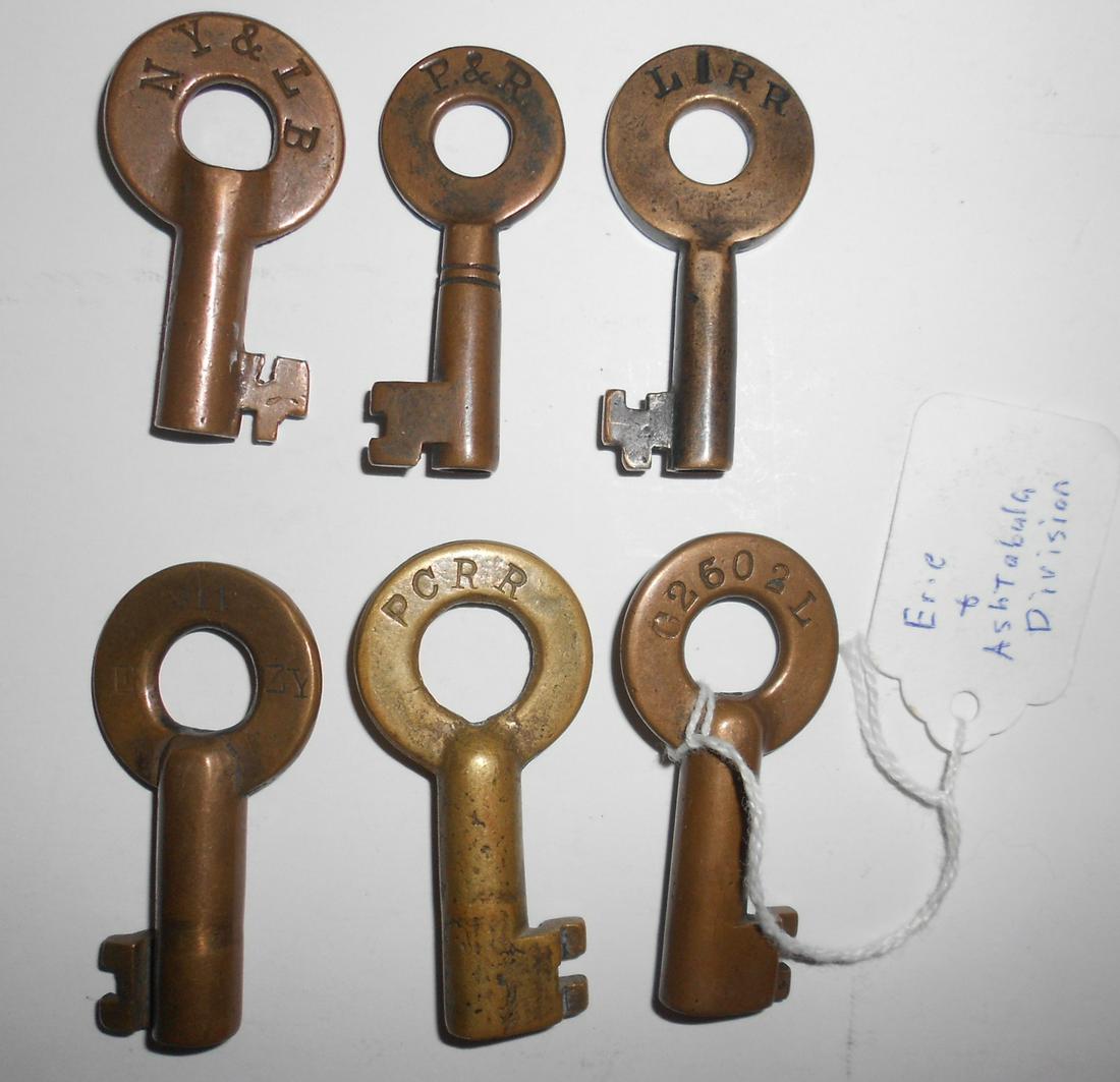 6 Brass Switch Keys: NY&LB, P&R, LI, PC (1 of 3)