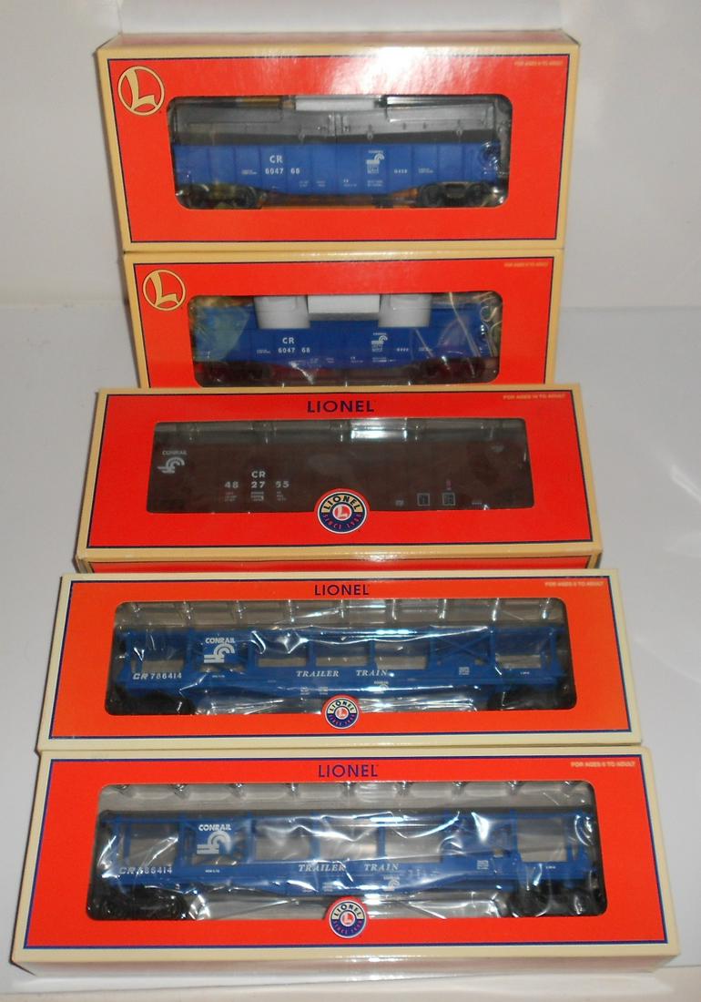 Lionel 027 5 Conrail Freight Cars Auto Carrier, Gon: Lionel 027 Conrail freight cars: 2 Auto Carriers 6-26378 2 level, 2 Gondolas with different loads 6-36083, 1 Hopper 6-27412. Owned by a non-operator and in great condition.