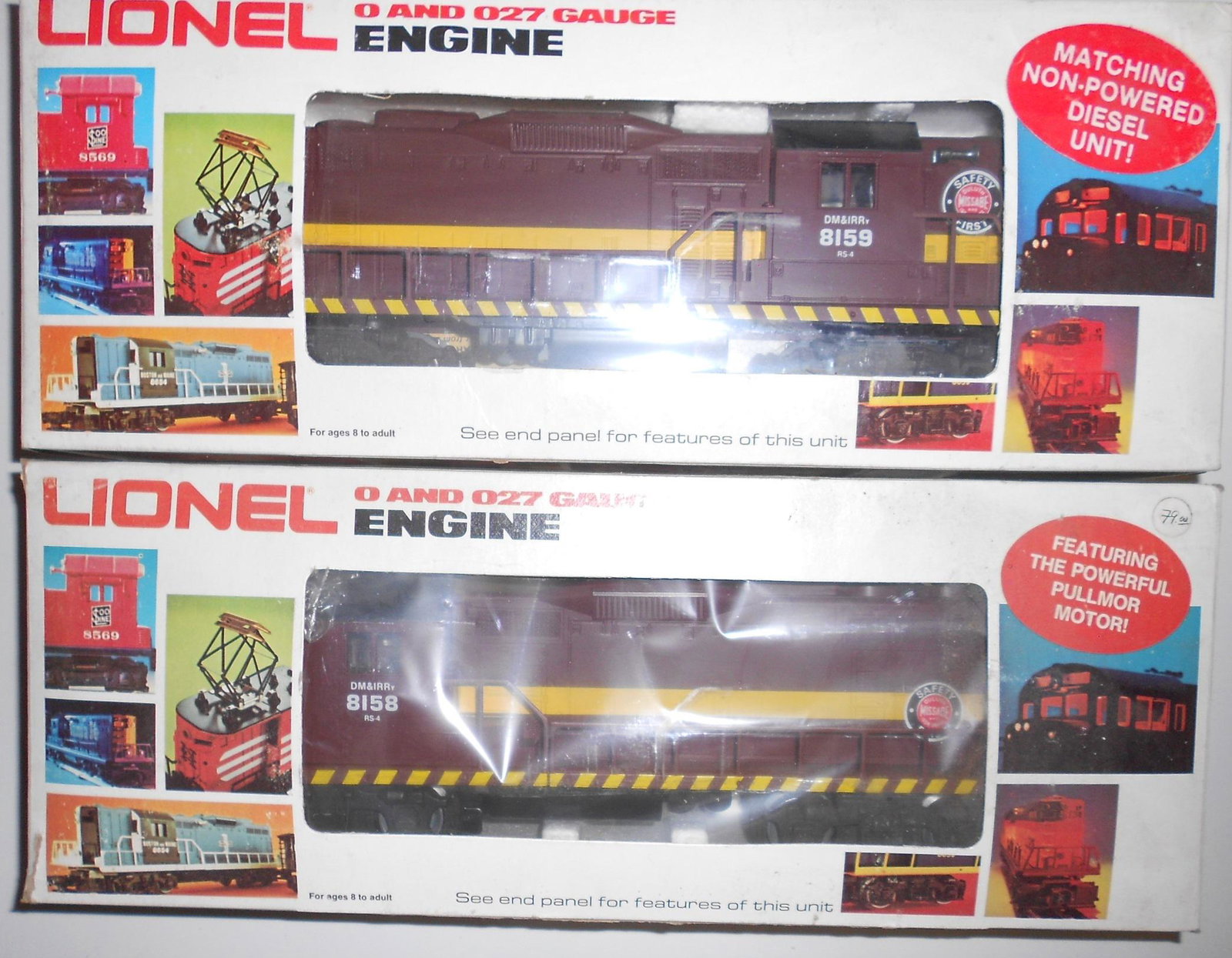 Lionel DM&IR GP-35 Set: 8158. 8159: A set of Lionel GP-35 diesel locomotives for the DM&IR Railroad. Both boxed and show no wear. Boxes show some rubbing, no abuse.