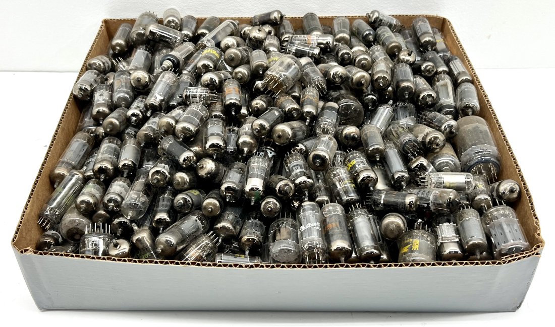 Radio Tubes: Large Lot Of Vintage Television and Radio Tubes Tray Measures 16x16x3