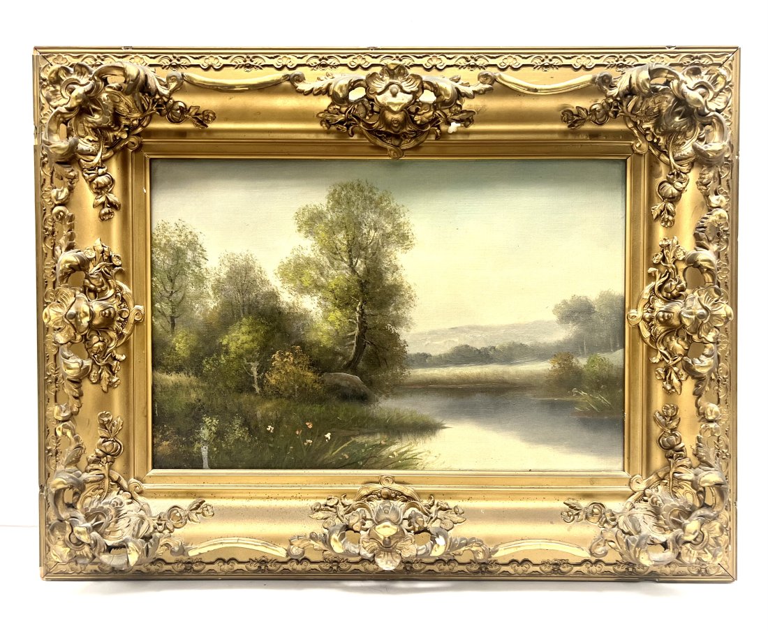 Antique Oil On Canvas Painting: Antique Oil on Canvas Hudson River School 19th Century No Visible Signature. Frame Has Chips. 11.5" x 17" Sight