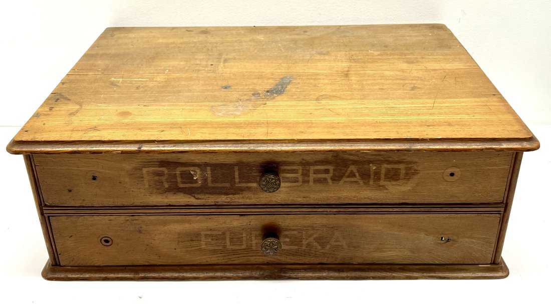 Two Drawer Oak Spool Cabinet (1 of 1)