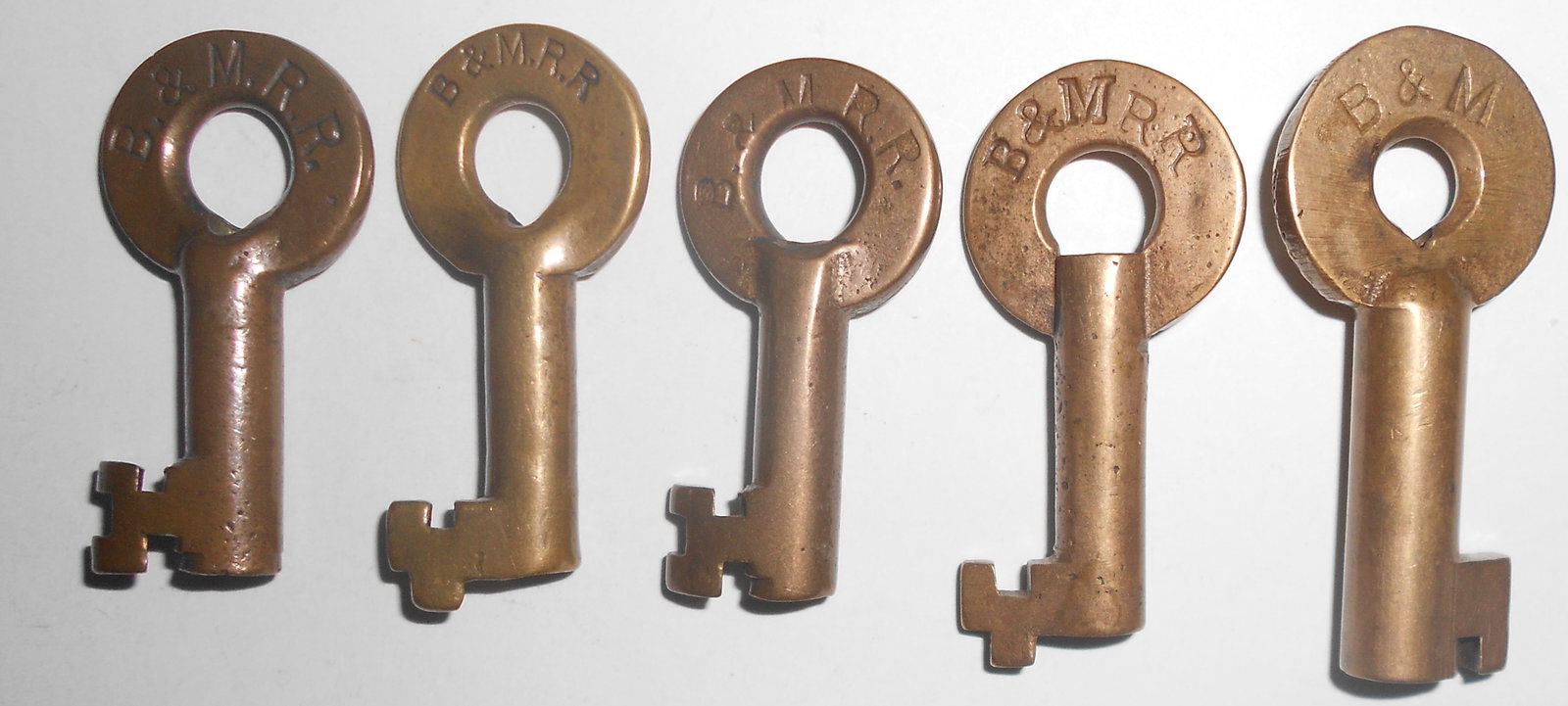 Boston & Maine Railroad Brass Switch Keys (5) Sherburne, Slaymaker (1 of 2)