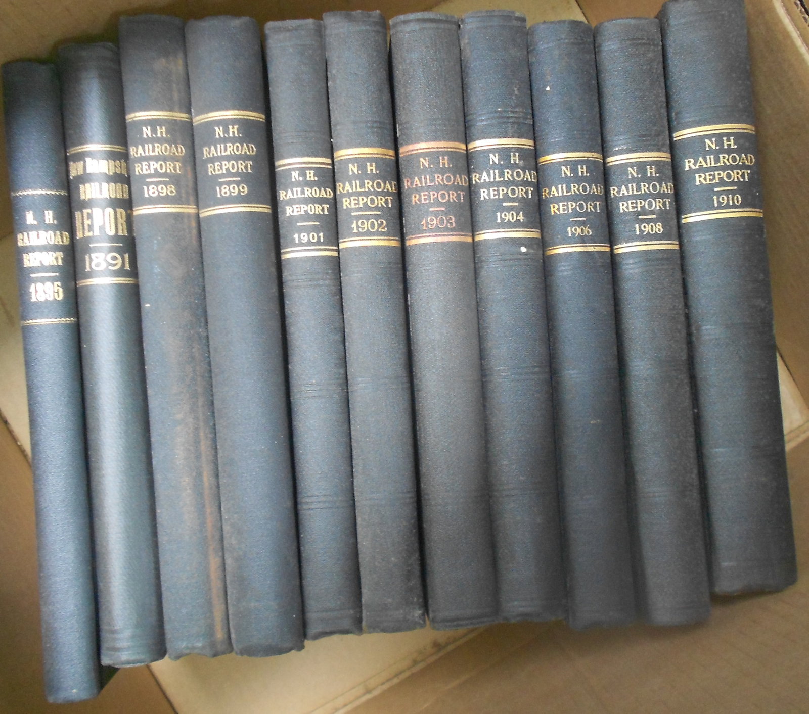 State of New Hampshire 1891-1910 Railroad Commissioners' Reports (11): 11 hardcover books issued by the State of New Hampshire on railroad, electric and horse railroads annually. Lots of facts and figures but accident reports and other major events are covered. Expect so