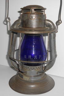 BR&P Ry Dietz Vesta Bellbottom Lantern Blue Etch BR&PRY as is: Dietz Vesta bellbottom lantern frame with 1898 patent. The bellis a twist off, the very top has faint Dietz Vesta marking. Lid has unique Vesta lettering of BR&P RY. Wire joints were separately applie