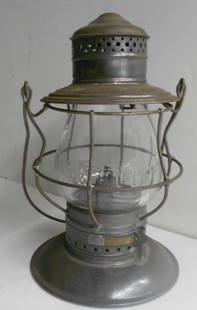 Delaware & Hudson Canal Co. Brasstop Bellbottom Lantern D&HCCo Cast Globe: A Railroad Signal Lamp & lantern brass top bellbottom lantern frame with removable bell. It has the RR Sig. embossed into the brass top. It takes a 5 1/2" extended base globe. The lid has D&HC CO stam