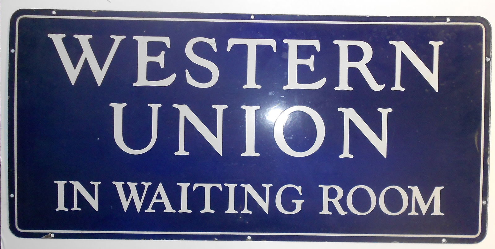 Western Union in Waiting Room Porcelain Sign 33" x 15" (1 of 3)