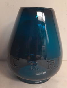CRR Green Cast Lantern Globe - nice extended base rectangular panel - Concord?: A fine green cast, extended base, #39 lantern globe with CRR cast in ornate lettering in a rectanguar panel. It shows no signs of use. Nice color and pre-dates Federal color mandates. 5 1/4" high. Cou