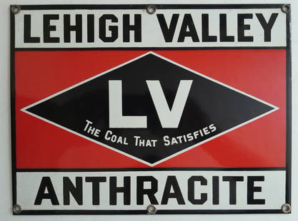 Lehigh Valley Anthracite Coal Porcelain Sign 11.5" x 8.5": A fine porcelain sign made for Lehigh Valley Anthracite Coal - "The coal that satisfies". Nice multi-color design. Nice small size, 11 1/2" by 8 1/2" does not require massive wall space Condition is t