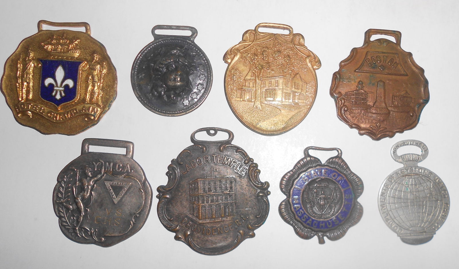 8 Watch Fobs: Commemoratives: Pan American Expo, Lake Champlain, etc. (1 of 2)