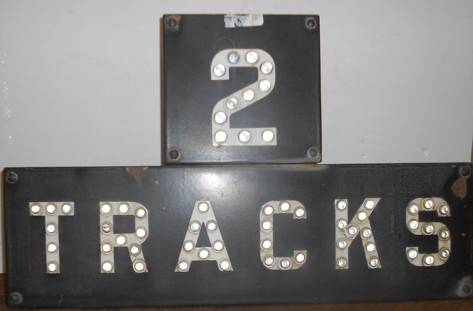 Cat's eye "2 Tracks" sign Porcelain on steel, 27" x 17" (1 of 3)