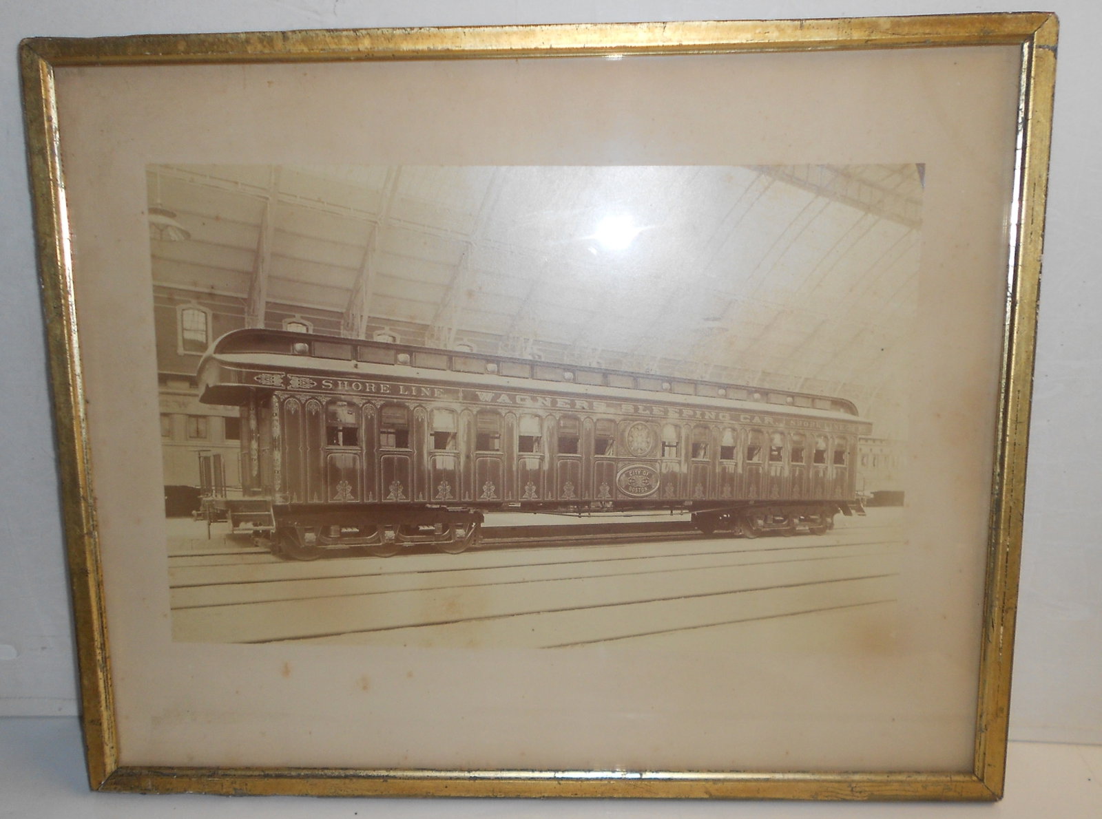Framed Photograph - Wagner Palace Car "City of Boston" Sleeper: A nice old photograph that was framed some time ago. The car is "The City OF Boston", that was a sleeper. Wagner was a competitor of Pullman. The trimming on the car is very ornate. There is some fadi