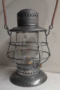 Lehigh & Hudson River Dietz #6 Lantern Clear L&HRR Etched Globe: A Dietz #6 bellbottom lantern frame with a drop-in pot and brass burner. Not a pinch pot! The id is stamped "L.&H.R.R." for the Lehigh & Hudson River Railroad. The globe is etched "L&H.R.R." in block