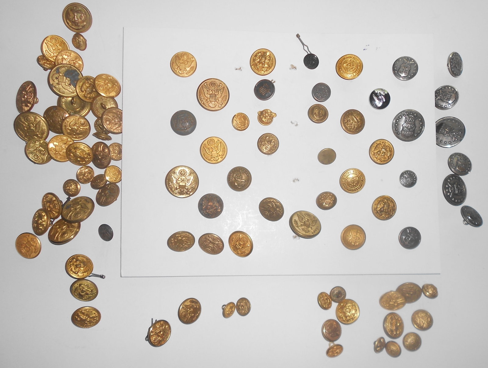 Military Uniform Buttons (97+-) many duplicates: A large group of uniform buttons from various services, some Canadian some other small pins included.