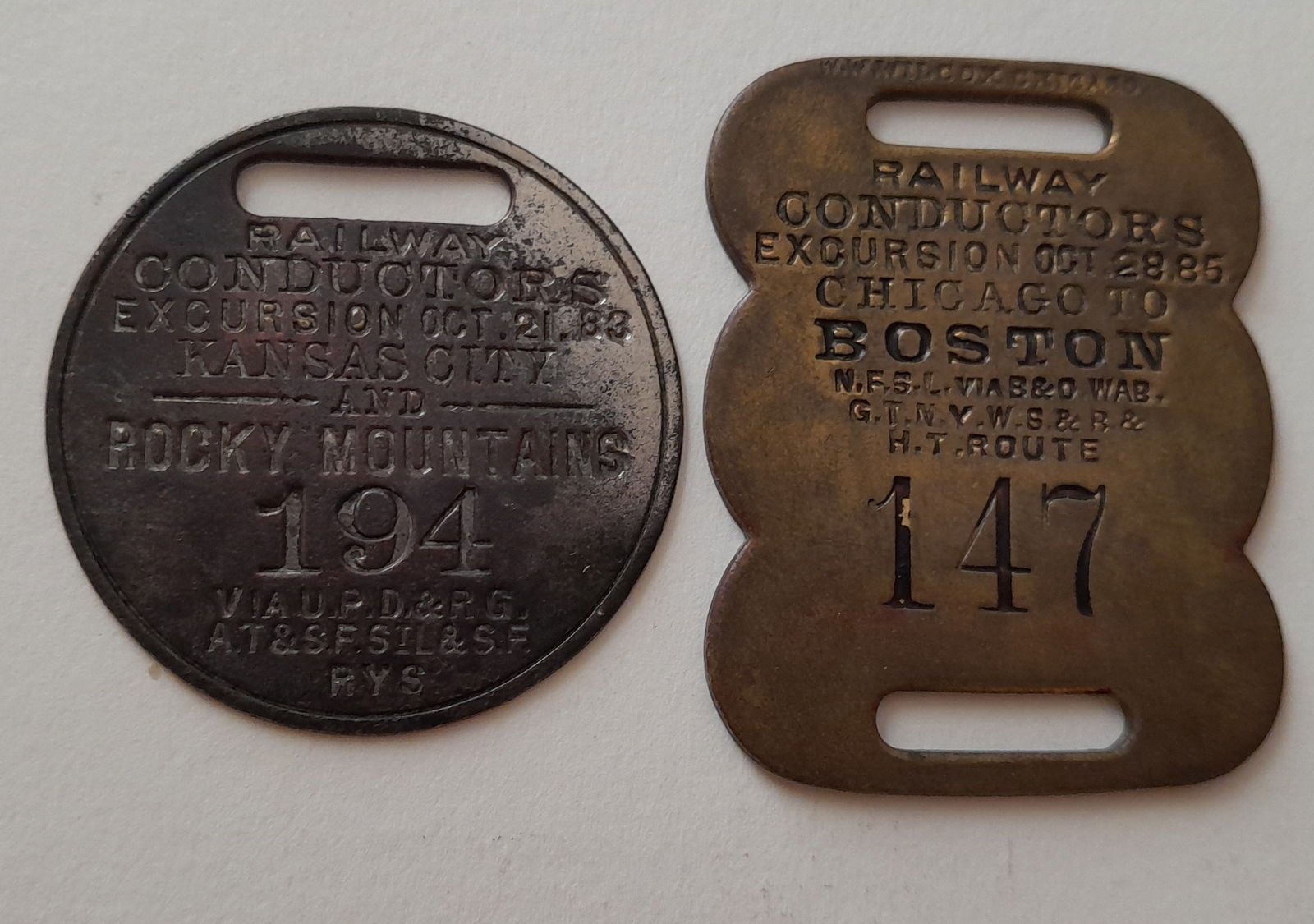 2 Conductors' Annual Convention Baggage Tags 1883, 1885 (1 of 2)