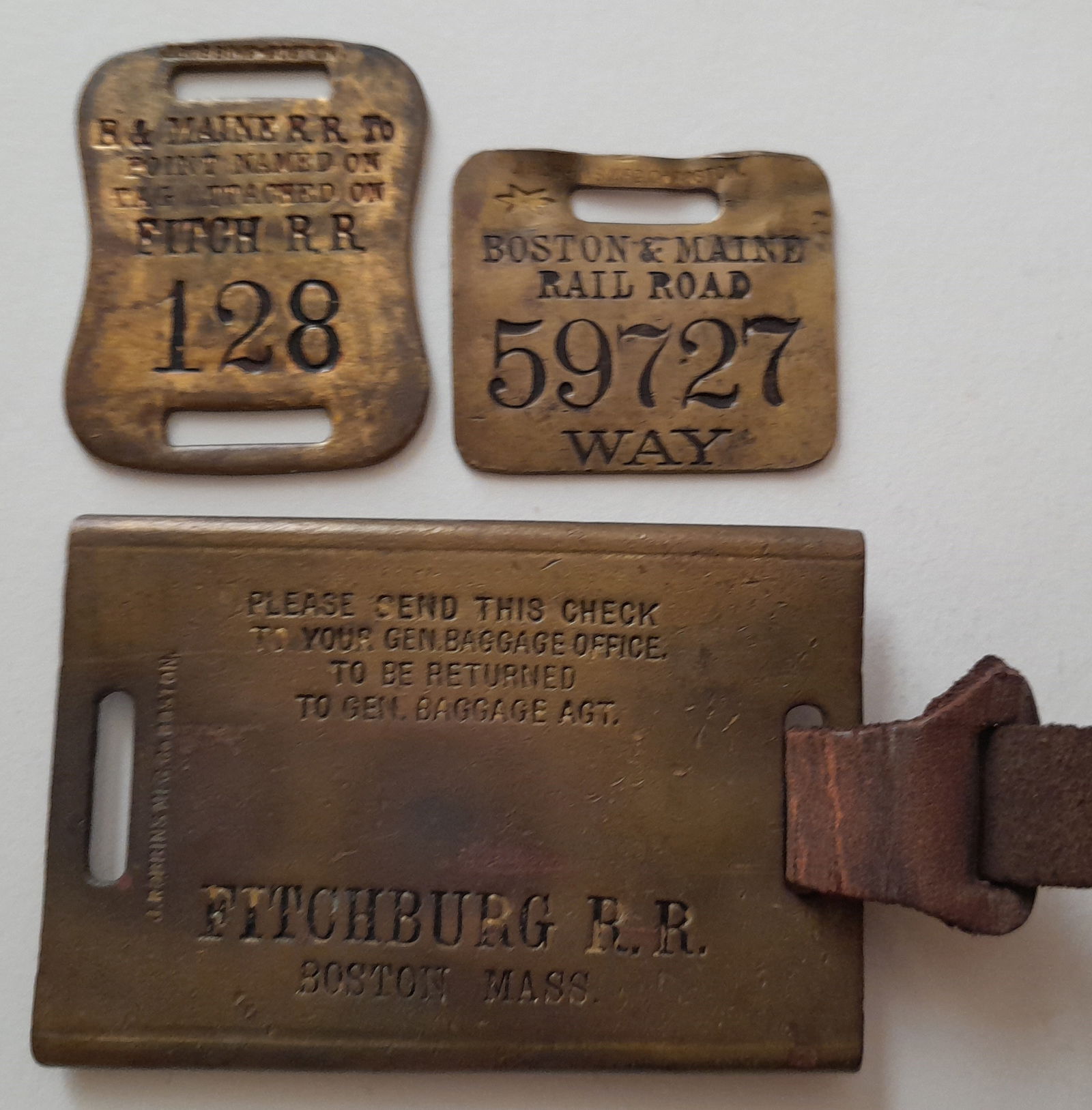 3 New England Brass Baggage tags: Fitchburg, Boston & Maine (1 of 2)