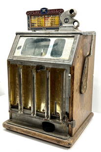 Watling Play Ball Slot Machine: Watling Play Ball Slot Machine Trade Stimulator. Lifesaver Dispenser on front. Machine is being sold AsIs. Not Operating, Missing Back. See Photos