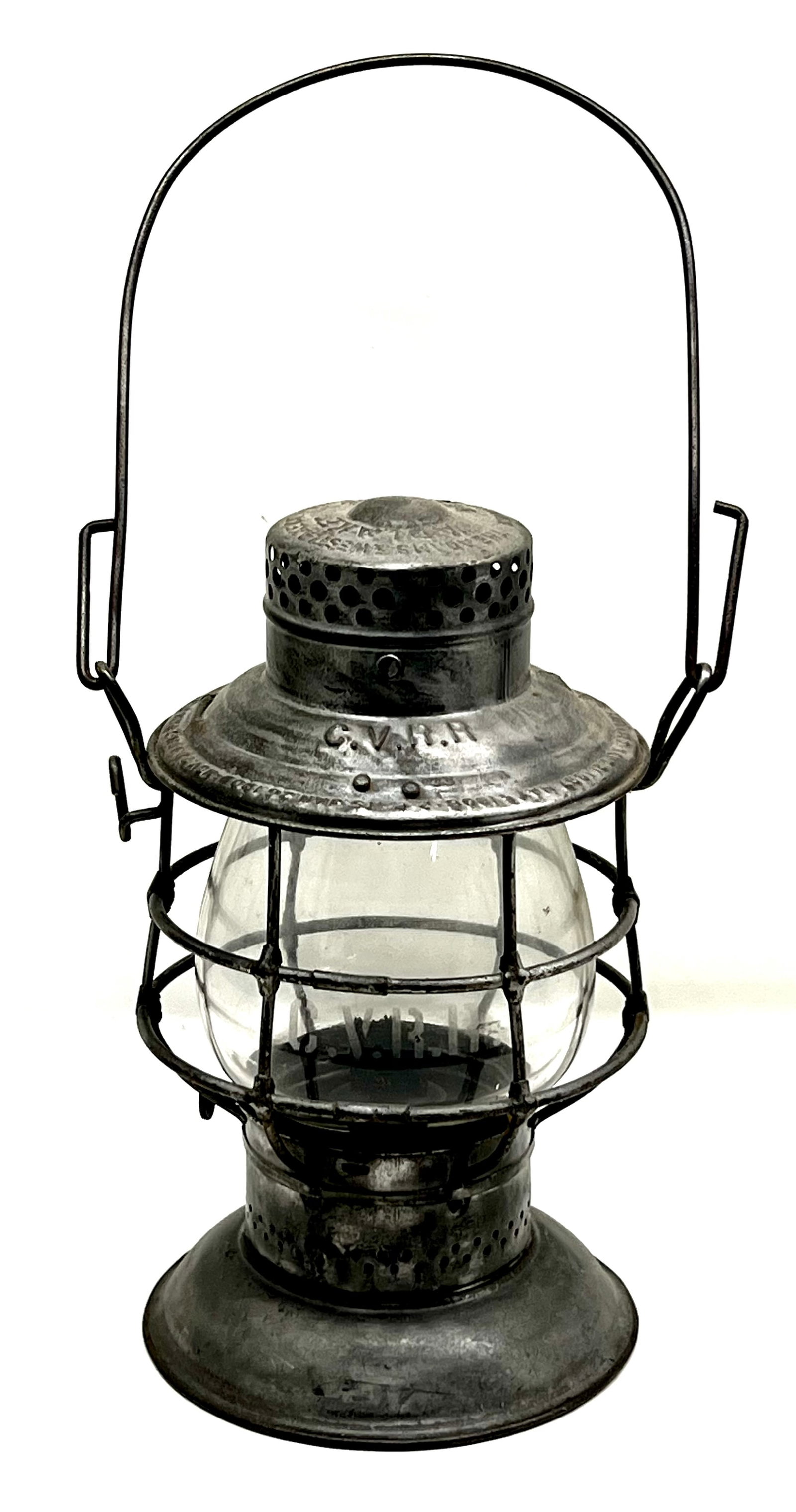 Adlake C.V.R.R Lantern: Nice Adlake Railroad Lantern Embosed C.V.R.R, With Etched Globe. 10.25" Tall