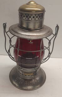 RR Signal Brasstop Bellbottom Lantern B&ARR on Bell: An interesting lantern for an advanced collector. A couple of great parts and for a bigger, a decent display piece. The frame is a 6" Railroad Signal Lamp & Lantern with removable bell. It has the RR