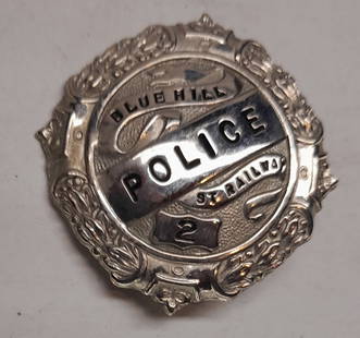 Blue Hill Street Railway Police Badge - Massachusetts: A Blue Hill Street Railway police badge that is #2. The Blue Hill line ran from Mattapan to Stoughton.