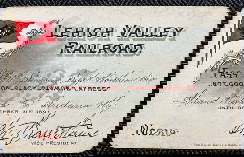 Lehigh Valley Railroad 1897 Annual Pass: A Lehigh Valley Railroad annual pass with a system map on the reverse. It is from 1897.