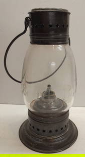 B&M RR Cut Fixed Globe Lantern: An old fixed globe lantern. Globe is free blown with large block lettering of B & M R R cut into the glass. This is standard cutting for the Boston & Maine. The frame has an interesting flay top and