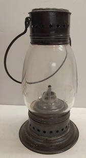 B&M RR Cut Fixed Globe Lantern: An old fixed globe lantern. Globe is free blown with large block lettering of B & M R R cut into the glass. This is standard cutting for the Boston & Maine. The frame has an interesting flay top and s