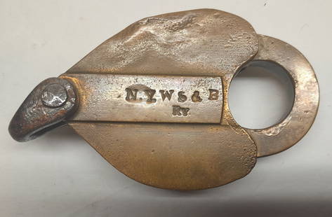 NYWS&B RY Brass "S"witch Lock by Romer: Romer in Newark made this lock for the New York West Shore & Buffalo Railway. It is a "S"witch lock. Lots of service use.