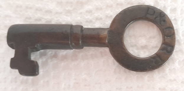 Portland & Ogdensburg Tapered Barrel Switch Key: A brass tapered barrel switch key stamped P&O RR for the Portland & Ogdensburg Railroad. Thsi became the Crawford Notch "Mountain Division" of the Maine Central Railroad and provided western access